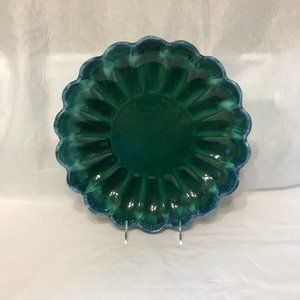 Haeger Mid Century Aqua and Green Dripware Pottery Platter